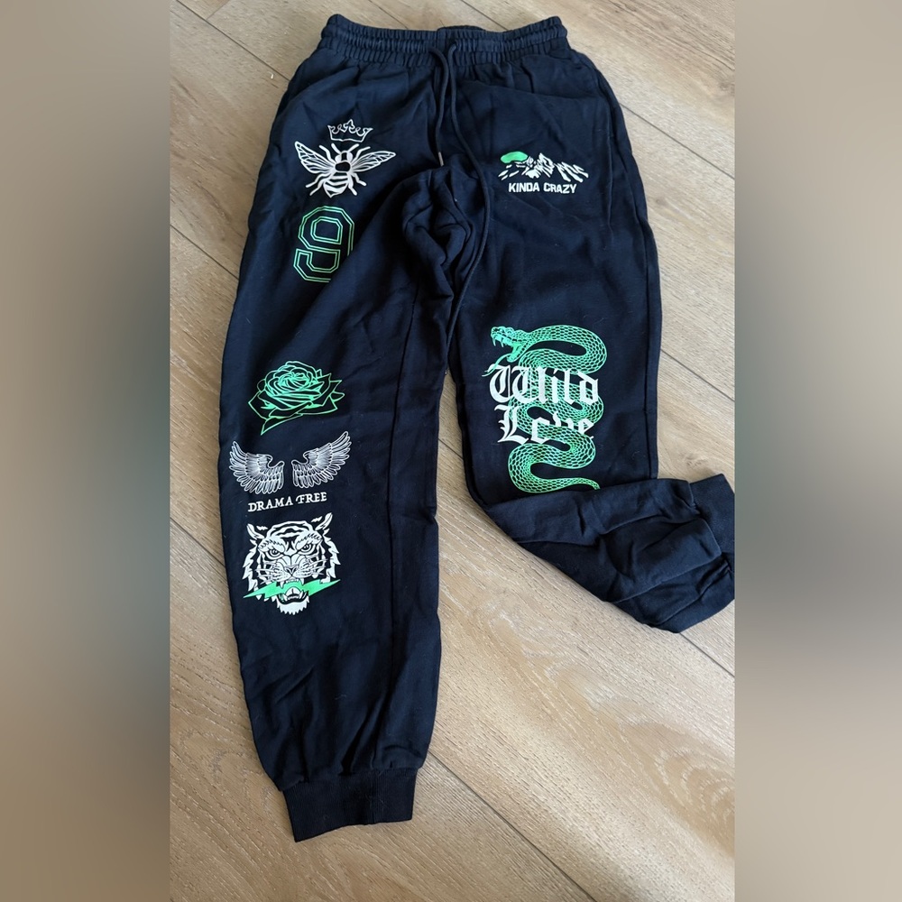 Adika Black and Green Graphic Joggers